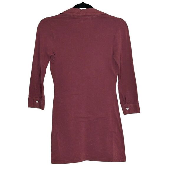 JAMES PERSE Womens Brushed Cotton Collared Split V Neck 3/4 Sleeve Tunic Dress 1 - Picture 2 of 4